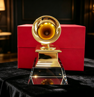Trophée Gramophone en Alliage de Zinc avec Base en Cristal Noir, Gravure Personnalisée, Récompense Musicale, Souvenir de Cérémonie de Concours de Chant, Haute Qualité