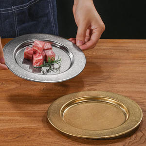 <span class=keywords><strong>Assiette</strong></span> ronde rétro en acier inoxydable Assiettes à dîner occidentales Assiettes Plateau Restaurant Vaisselle Plat d'extérieur Ménage - Product Image 2