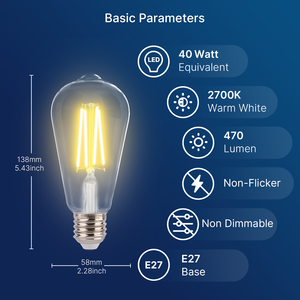 アンビエンスエレガントなバイブクリアガラスLEDエジソン電球ST58 4W 2700K非調光可能E27 470lm装飾電球 - Product Image 2