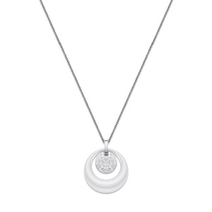 Fashion Pendant <b>Necklace</b> Black And White Ceramic Round Double Layer Pave Setting Geometric Design <b>Couple</b> Jewelry Gift Daily Wear - Product Image 5