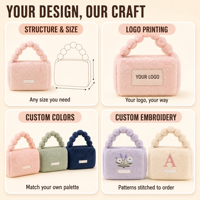 Pochette Cosmétique Douillette en Fausse Fourrure à Poils Longs avec Poignée Pompon, Sac de Maquillage en Peluche à Fermeture Éclair Large et Grande Capacité pour Voyage et Articles de Toilette