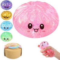 Boîte Mystère Squishy en Peluche Sucrée Scintillante (Dumpling & Bao Bun) - Jouet Anti-Stress Fidget, Cadeau de Fête et d'Anniversaire (Rose)
