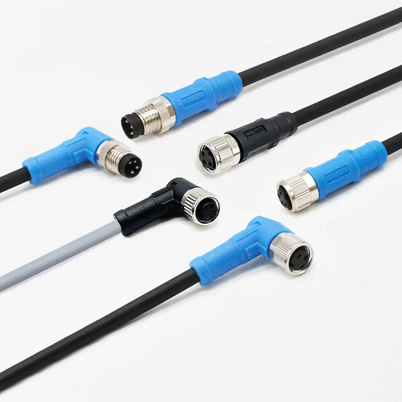 Conector de cabo de PVC macho/fêmea em ângulo reto/direito, conector de cabo m8 3 4 pinos, fornecedor A, codifica com 1m