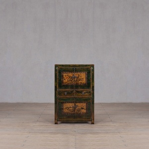 Mobiletto contenitore in legno massello anticato <span class=keywords><strong>con</strong></span> decorazioni a inchiostro cinese, credenza per soggiorno e ingresso, mobile d'arredo - Product Image 1