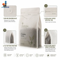 Sac à café écologique en forme de poche à fond plat recyclable avec valve, emballage personnalisé pour torréfacteur de café durable