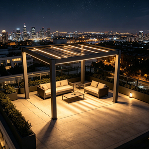 Gazebo Exterior de Aluminio con Revestimiento en Polvo de Alta Durabilidad, Manual y Eléctrico, con Doble Accionamiento, Ajustable, con Techo de Láminas, Totalmente Impermeable y Resistente al Viento - Product Image 3