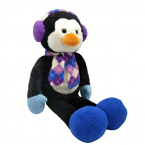 Juguete de Peluche de Pingüino Personalizado con Bufanda y Orejeras para Invierno, Pingüino de Peluche con Atuendo Invernal Morado y Azul para la Temporada de Frío - Product Image 2