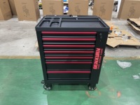 Armoire à outils mobile noire personnalisable GEINXURN avec 7 tiroirs, plateau latéral, serrure centrale, roulettes pour établi, garage, support OEM