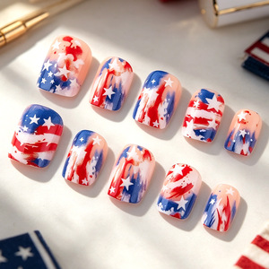 Independence Day Short square Press <strong>Nail</strong> Tips <strong>Red</strong> Blue White Splatter-style Star Graffiti <strong>Designs</strong> American Vintage 24 Pieces - Product Image 4