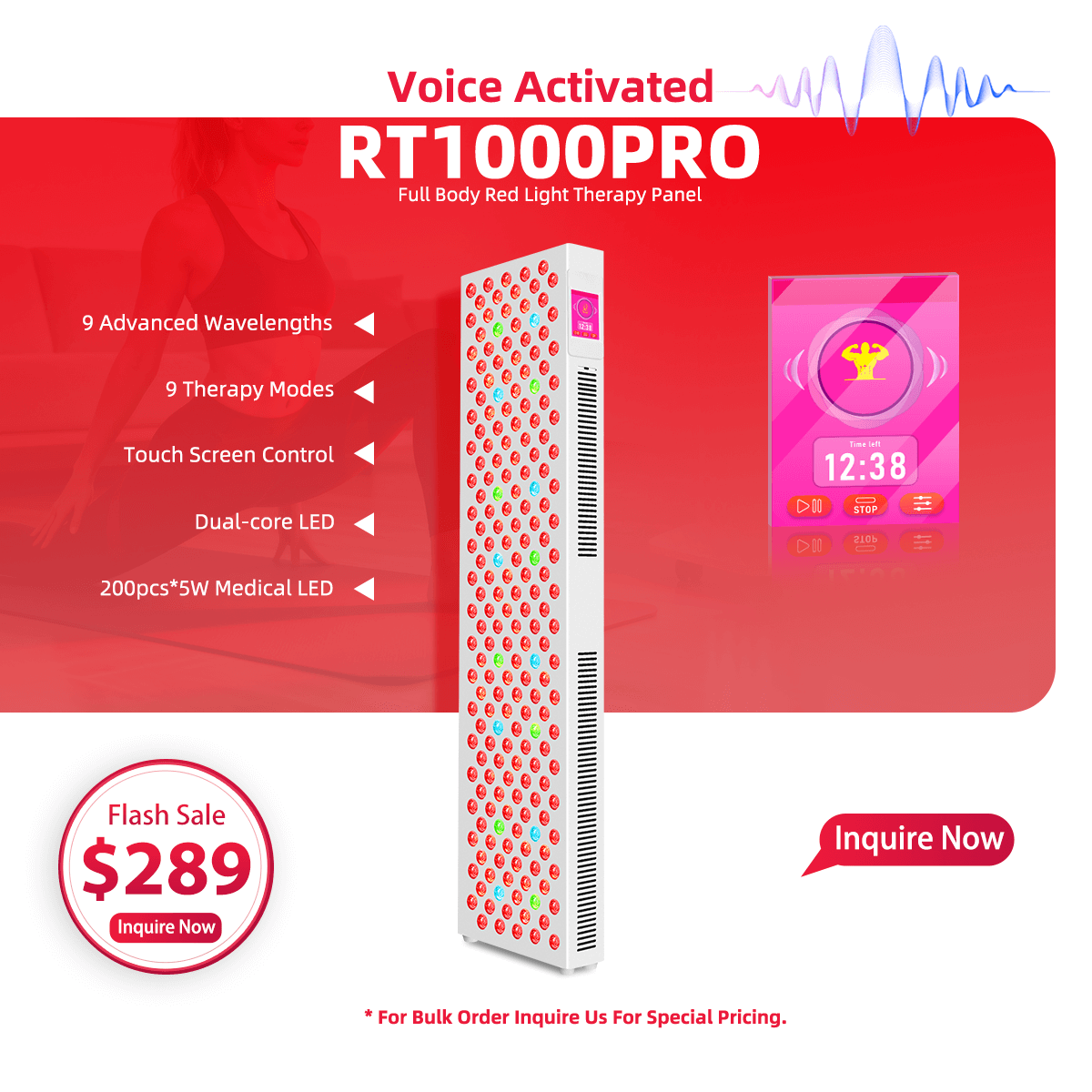 RT1000PRO 9 Wavelengths Voice Control Red Light Therapy Panel