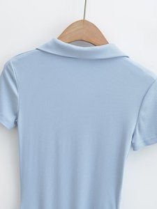 Camiseta de Manga Corta con Cierre para Mujer, Nueva Moda de Verano 2024, Estilo Retro Informal y Chic, Camiseta para Mujer - Product Image 6