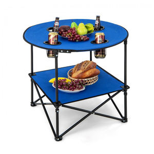 <span class=keywords><strong>Table</strong></span> de <span class=keywords><strong>Camping</strong></span> légère à <span class=keywords><strong>double</strong></span> couche <span class=keywords><strong>Table</strong></span> ronde de pêche en plein air pliable durable avec 4 porte-gobelets - Product Image 1