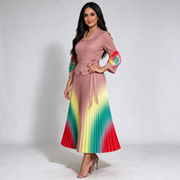 Robe longue plissée style Miyake grande taille pour femme musulmane africaine, dégradé de couleurs, col rabattu, décontractée pour soirée