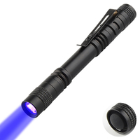 Senter UV LED saku Mini, lampu senter LED 3W 395nm cahaya hitam, lampu pena UV klip logam, lampu senter UV LED untuk deteksi uang