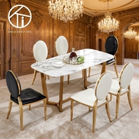 Table de salle à manger de luxe italienne OKI ALT15, meubles de maison, pieds en acier inoxydable doré, table rectangulaire moderne pour dîner
