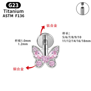 <span class=keywords><strong>Piercing</strong></span> de <span class=keywords><strong>Labio</strong></span> de Titanio G23 con Diseño de Mariposa, Zirconia y Rosca Interna, Poste F136, Joyería Unisex para <span class=keywords><strong>Piercing</strong></span> Helix - Product Image 6