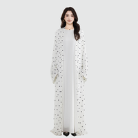 Abaya Kimono Fluide et Ample à Pois Transparente pour Femmes Musulmanes, Modèle Personnalisé avec Logo OEM, Design Fluide et Élégant