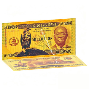 Ensemble de billets de banque en feuille d'or sur le thème historique du <span class=keywords><strong>Zimbabwe</strong></span>, 100 trillions de dollars, plaqué or 24 carats, PVC imperméable, collection souvenir, cadeau - Product Image 3