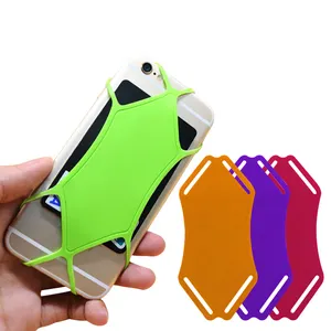 Colorful elastic silicone card case for mobile cell phone back strap holder