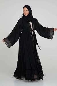 2020 abbigliamento islamico turco maniche aperte con volant in Chiffon a strati Abaya Kimono per donne musulmane - Product Image 5