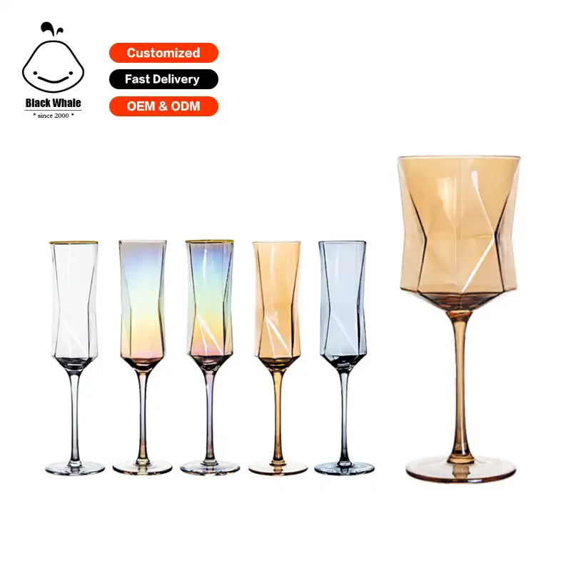 Fábrica Personalizado copos de vinho de Cristal rainbow Diamante polígono Óculos Cálice de Vinho copos de vidro de haste longa