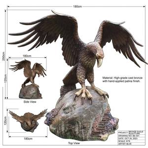 Statue d'aigle majestueuse en bronze coulé, grand modèle, pour extérieur, ailes écartées, sculpture d'oiseau pour la décoration paysagère des parcs - Product Image 3