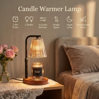 Lampe chauffe-cire sans fumée ni flamme, réglable en hauteur, avec bras en métal noir et verre côtelé, base incurvée en bois de noyer antidérapante