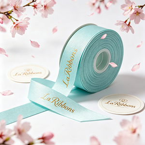 Spring Cherry Blossom Macaron Color Brand Logo Hot Stamped Grosgrain <b>Ribbon</b> For Luxury Present Floral Decoration - Product Image 3