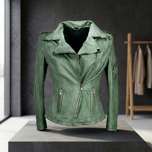 FESHO WEAR TRADING Blouson de moto matelassé en cuir de vache véritable pour femme, respirant, écologique, réversible, automne - Product Image 1
