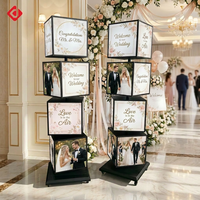 Boîte à lumière publicitaire rotative sur pied, personnalisable, 4 faces, 4 niveaux, avec affiches interchangeables, portable pour l'extérieur, pour la location, les anniversaires et les mariages