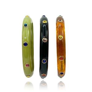 Bracelet jonc en résine fait à la main motif géométrique classique avec perle diamant fête de mariage anniversaire laiton chrétien - Product Image 1