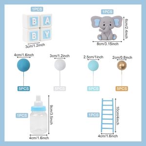 Lot de figurines d'éléphant 3D grises, boules bleues <span class=keywords><strong>et</strong></span> blanches, blocs alphabet pour baptême, communion, fête prénatale - Fournisseur export - Product Image 3