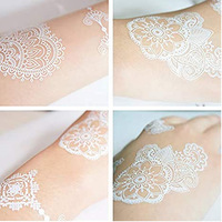 Kit de tatouage au henné écologique blanc, main, corps, pieds, dentelle, pâte, tatouages temporaires, autocollants, femmes, mariage, fête, festival