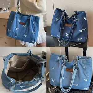 Bolso tote de lona azul lavable de gran capacidad, muy vendido, para mujer - Product Image 3