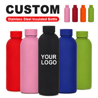 Geïsoleerde thermosfles met soft-touch afwerking, 17 oz, gepersonaliseerd, lekvrij, van metaal, voor sport en buitengebruik.