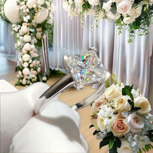 Anillo de Compromiso Clásico con Moissanita de 3CT para Mujer, J&C Jewelry, Plata de Ley 925, Chapado en Oro Blanco de 18K, 8x10mm, Corte Radiante - Product Image 2