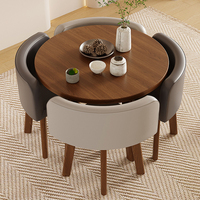 Table à manger et 4 chaises en cuir, en bois, moderne, nordique, ensembles ronds de luxe pour la salle à manger, meubles de restaurant