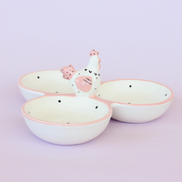 BONWILL bol en céramique 3 sections, poulet rose coq plateau de service amuse-gueule bol triple bol 3 compartiments plat latéral