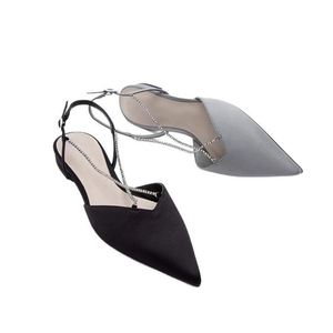 2026 New Luxury <b>Flat</b> <b>Sandals</b> Women Rhinestone Cross Chain Pointed Toe Closed Toe Back Hollow Fashion Daily <b>Sandals</b> - Product Image 3