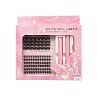 Logo personnalisé pour kit d'extensions de cils DIY en gros, cils en grappe 50D, 4 pièces avec pince, colle et fixateur