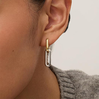 Pendientes Personalizables de Alta Gama con Hebilla, Diseño Geométrico Simple en Plata de Ley 925 con Combinación de Colores Oro de 14K y Plata