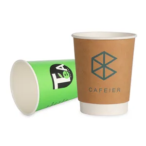 Taza de papel de café helado reciclado al por mayor, bebida fría personalizada, leche, chocolate caliente, capuchino, vasos de papel de embalaje con funda