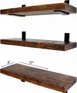 Wooden 3 Tier Wall <strong>Shelf</strong> Natural <strong>Pine</strong> Carbonized Farmhouse Floating <strong>Shelf</strong> Wall Mounted for Bathroom Kitchen - Product Image 2