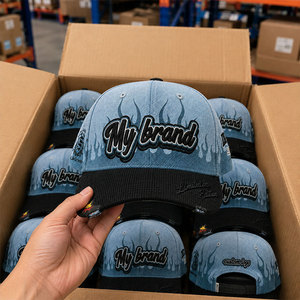 Casquette de baseball en denim délavé avec visière en velours côtelé, 6 panneaux, fermeture <span class=keywords><strong>snapback</strong></span>, broderie <span class=keywords><strong>LA</strong></span>, vente en gros, logo personnalisé, fournisseur direct d'usine OEM - Product Image 3