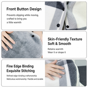 Manta Poncho Ponchó de Polonia, Gris a Cuadros, Forro Sherpa, Tipo Chal, Manos Libres, Acogedora para Invierno, Envío Rápido desde la UE - Product Image 6