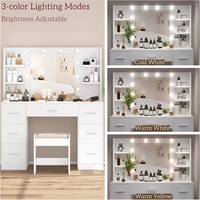 Table de toilette moderne en chêne blanc de luxe, pliable, avec miroir éclairé, support pour sèche-cheveux, grande taille, pour chambres d'hôtel