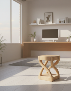 Taburete Escultural Moderno de Madera Suar, Hecho a Mano con Madera Sólida, Líneas Orgánicas, Tono Cálido, Estructura Robusta para Uso en Hoteles y Apartamentos - Product Image 6