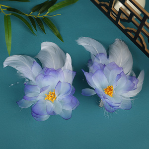 Nuevo diseño original, accesorio para el cabello de seda hecho a mano con estampado floral en caliente, pinza para el cabello con plumas de estilo superhada, Hanfu - Product Image 4