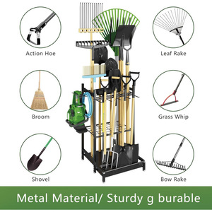 <b>Gardening</b> tool organizer, garage multi-functional storage rack with <b>hooks</b>, metal patio tool rack with long handle. - Product Image 3