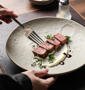 Plato Redondo <span class=keywords><strong>de</strong></span> Cerámica Hecho a Mano, Plato Plano para Cena, Plato para Filete Estilo Occidental, <span class=keywords><strong>Vajilla</strong></span> Premium para Restaurante, Cocina Casera, Comida Elegante - Product Image 3